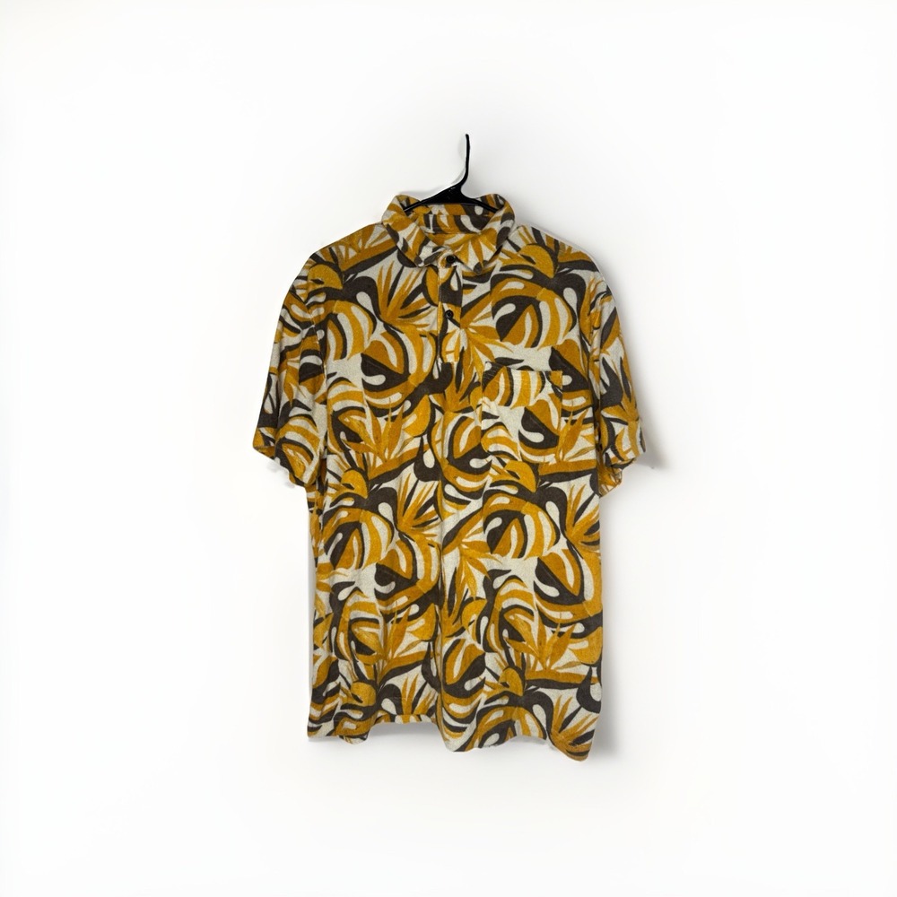 Howler Brothers Plusherman Sz L Terry Polo Monstera Short Sleeve Beach Vacay